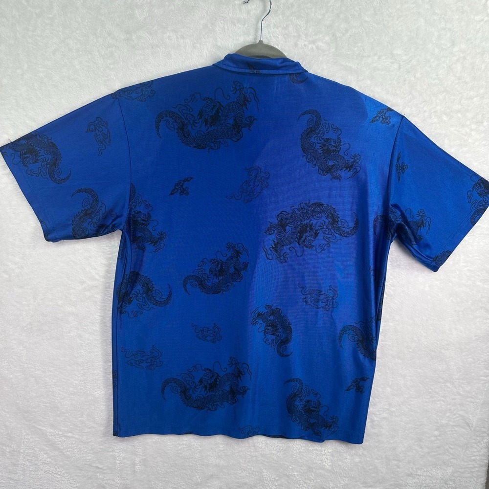 ODO Button Up Shirt Mens XL Blue Dragon Print Short Sleeve Polyester - Picture 8 of 8